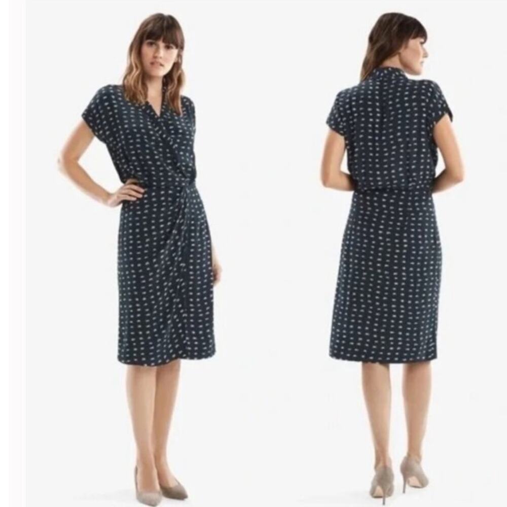 MM. LaFleur Womens The Jasmine Faux Wrap Dress 8 Green Swipe Print Workwear